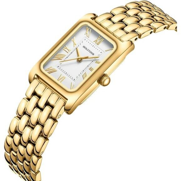 Vintage Gold Roman Numeral Watch Womens Waterproof Rectangular Dial Gift - Picture 2 of 7